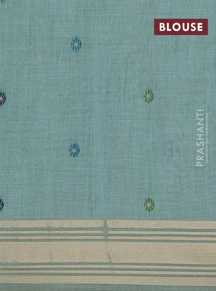 Jamdhani cotton saree teal green shade with thread woven buttas & embroidery work and embroidery jamdhani pallu