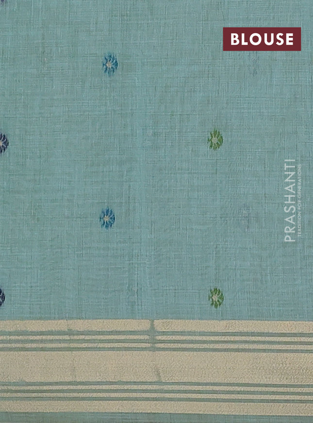 Jamdhani cotton saree teal green shade with thread woven buttas & embroidery work and embroidery jamdhani pallu
