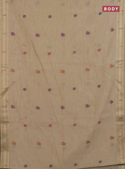 Jamdhani cotton saree sandal with thread woven buttas & embroidery work and embroidery jamdhani pallu