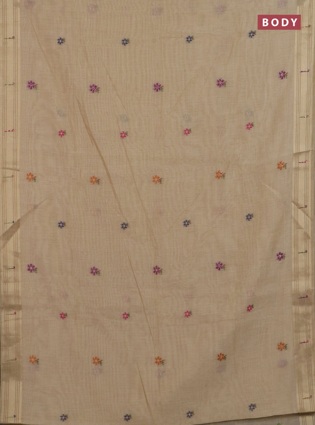 Jamdhani cotton saree sandal with thread woven buttas & embroidery work and embroidery jamdhani pallu