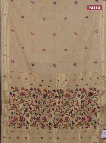 Jamdhani cotton saree sandal with thread woven buttas & embroidery work and embroidery jamdhani pallu