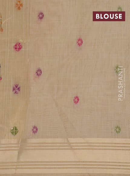 Jamdhani cotton saree sandal with thread woven buttas & embroidery work and embroidery jamdhani pallu