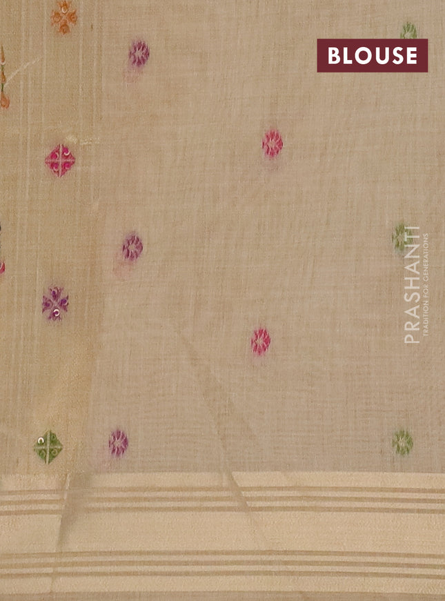 Jamdhani cotton saree sandal with thread woven buttas & embroidery work and embroidery jamdhani pallu