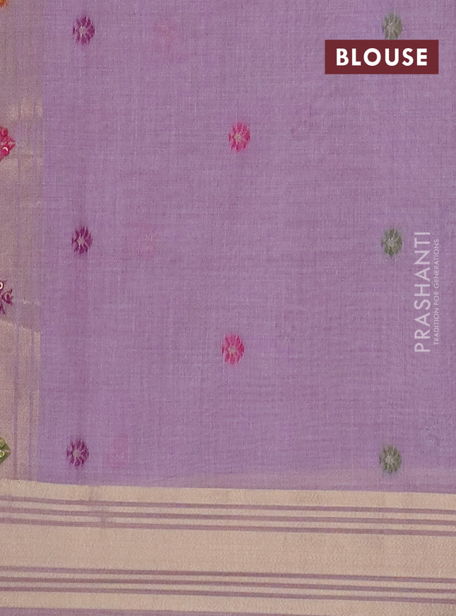 Jamdhani cotton saree lavender with thread woven buttas & embroidery work and embroidery jamdhani pallu