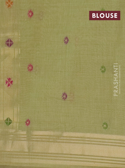 Jamdhani cotton saree pista green with thread woven buttas & embroidery work and embroidery jamdhani pallu