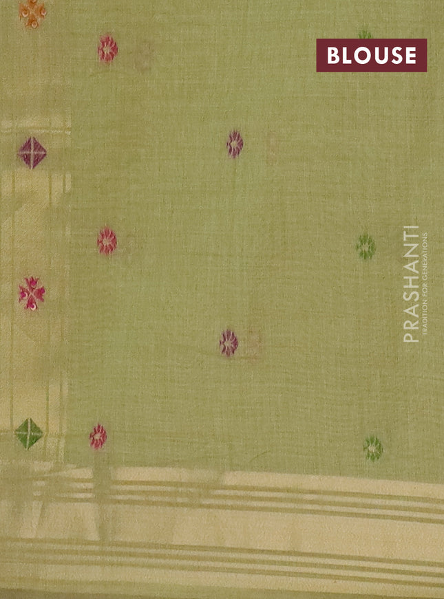 Jamdhani cotton saree pista green with thread woven buttas & embroidery work and embroidery jamdhani pallu
