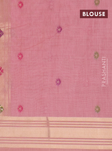 Jamdhani cotton saree peach pink with thread woven buttas & embroidery work and embroidery jamdhani pallu