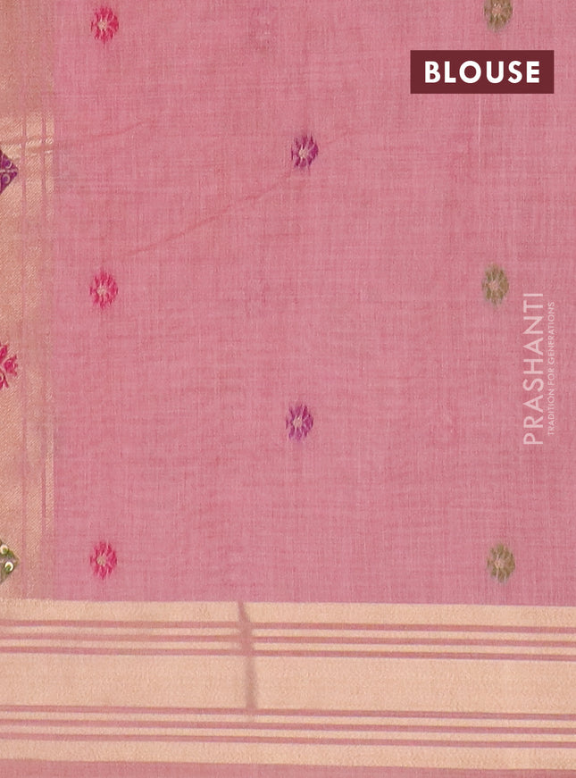 Jamdhani cotton saree peach pink with thread woven buttas & embroidery work and embroidery jamdhani pallu