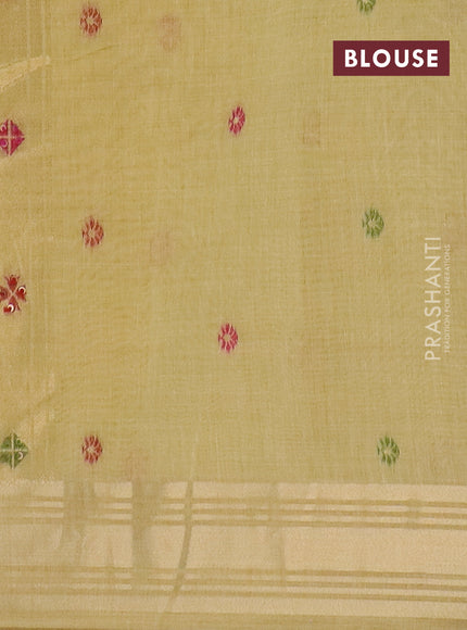 Jamdhani cotton saree pale yellow with thread woven buttas & embroidery work and embroidery jamdhani pallu