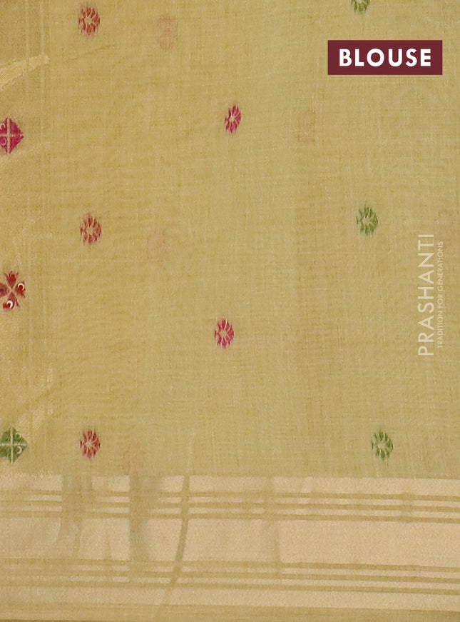 Jamdhani cotton saree pale yellow with thread woven buttas & embroidery work and embroidery jamdhani pallu