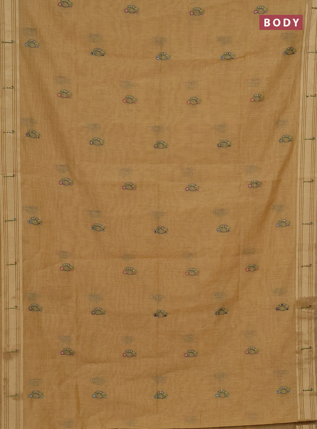Jamdhani cotton saree sandal with thread woven buttas & embroidery work and embroidery jamdhani pallu