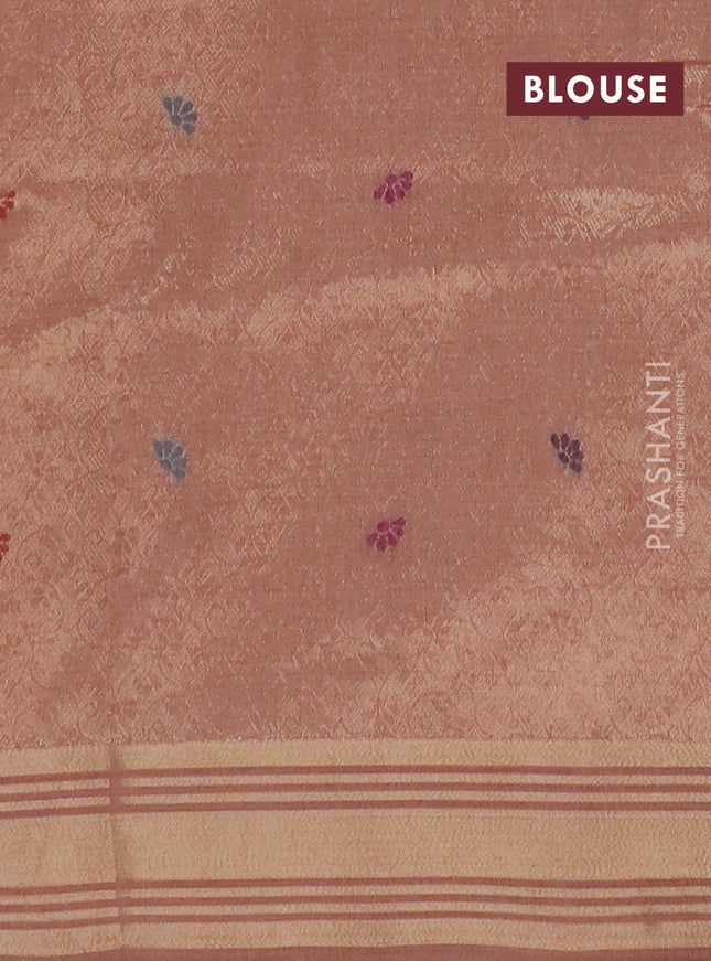 Jamdhani cotton saree peach shade with thread woven buttas & embroidery work and embroidery jamdhani pallu