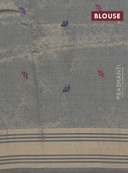 Jamdhani cotton saree bluish grey with thread woven buttas & embroidery work and embroidery jamdhani pallu