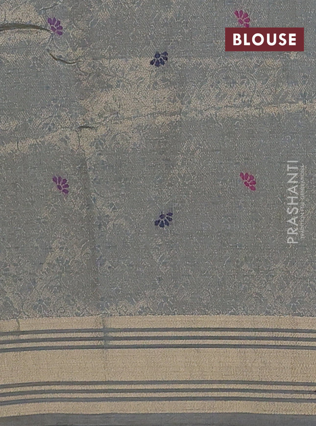 Jamdhani cotton saree bluish grey with thread woven buttas & embroidery work and embroidery jamdhani pallu