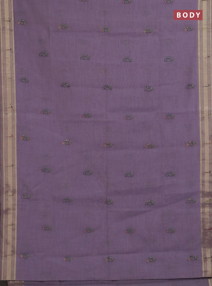 Jamdhani cotton saree lavender with thread woven buttas & embroidery work and embroidery jamdhani pallu