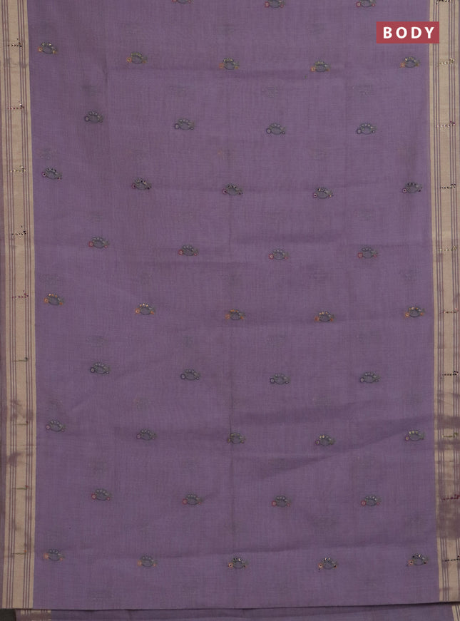 Jamdhani cotton saree lavender with thread woven buttas & embroidery work and embroidery jamdhani pallu