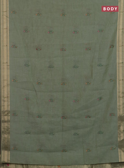Jamdhani cotton saree pastel green with thread woven buttas & embroidery work and embroidery jamdhani pallu