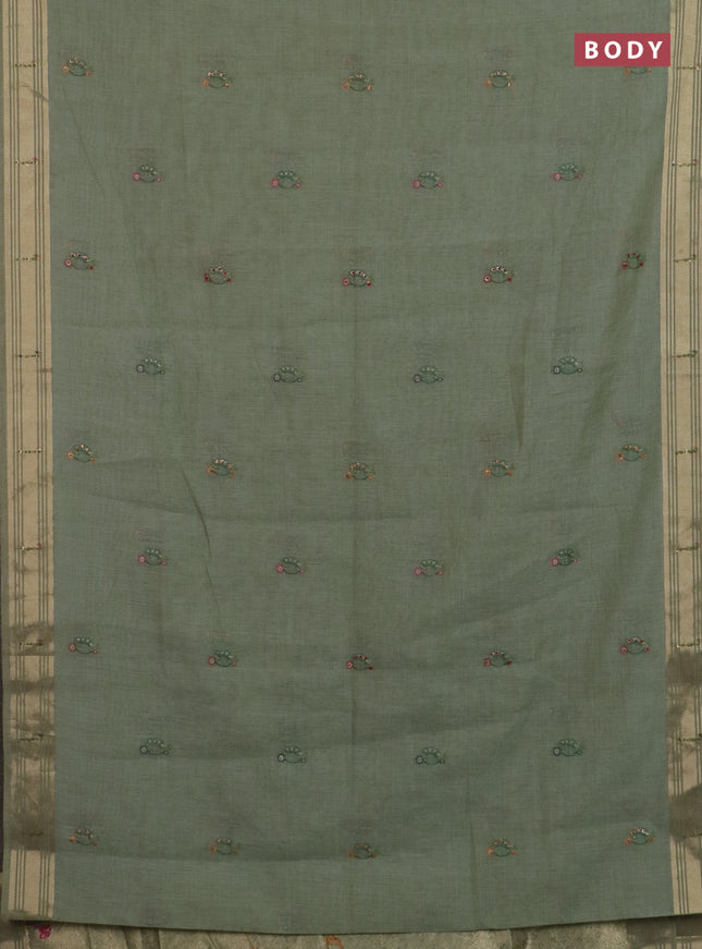 Jamdhani cotton saree pastel green with thread woven buttas & embroidery work and embroidery jamdhani pallu