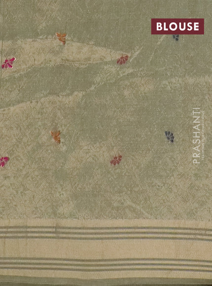 Jamdhani cotton saree pastel green with thread woven buttas & embroidery work and embroidery jamdhani pallu
