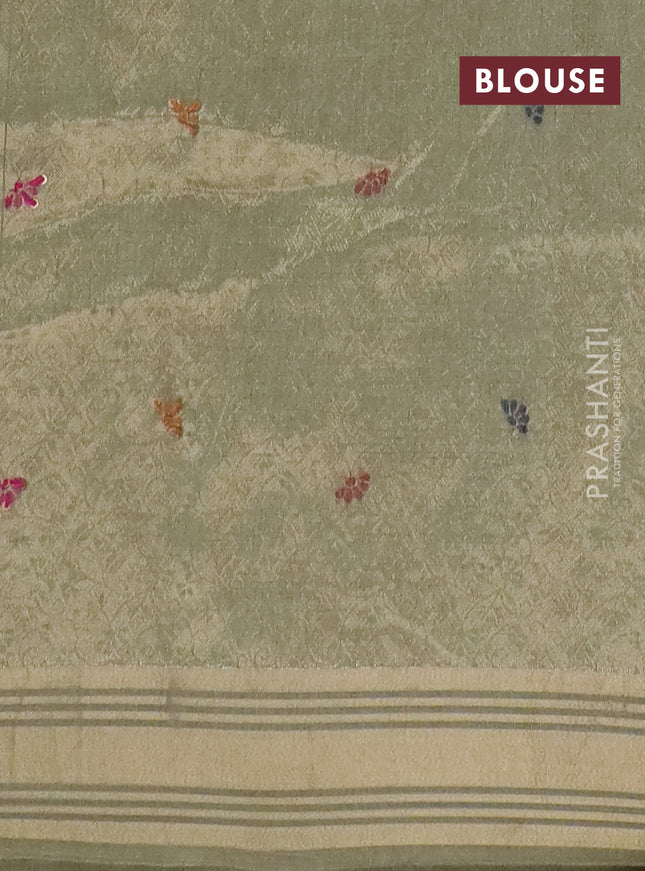 Jamdhani cotton saree pastel green with thread woven buttas & embroidery work and embroidery jamdhani pallu