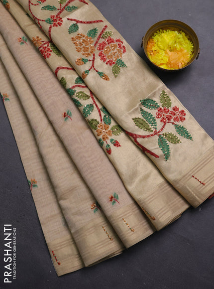 Jamdhani cotton saree sandal and orange with thread woven buttas & embroidery work and embroidery jamdhani pallu