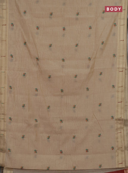 Jamdhani cotton saree sandal and orange with thread woven buttas & embroidery work and embroidery jamdhani pallu