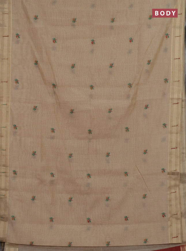 Jamdhani cotton saree sandal and orange with thread woven buttas & embroidery work and embroidery jamdhani pallu