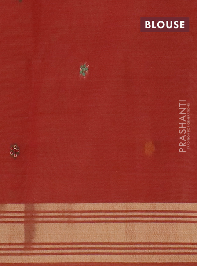 Jamdhani cotton saree sandal and orange with thread woven buttas & embroidery work and embroidery jamdhani pallu