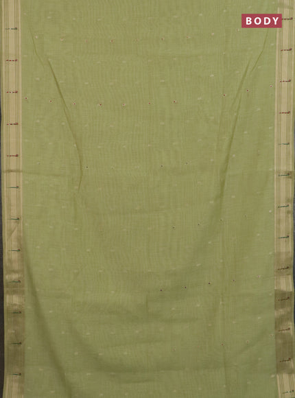 Jamdhani cotton saree pista green with thread woven buttas & embroidery work and embroidery jamdhani pallu