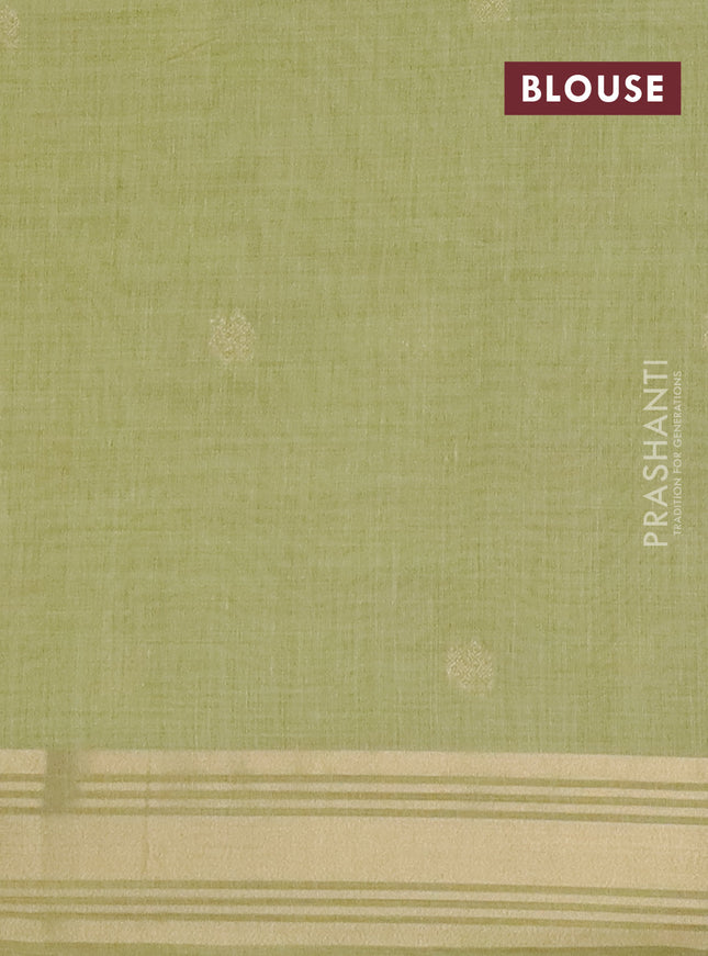 Jamdhani cotton saree pista green with thread woven buttas & embroidery work and embroidery jamdhani pallu