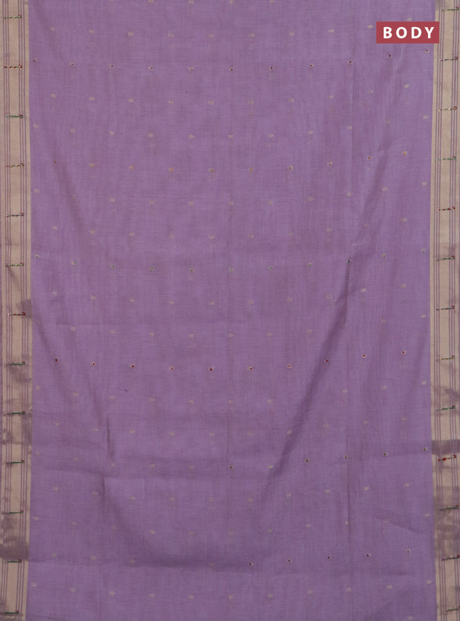 Jamdhani cotton saree lavender with thread woven buttas & embroidery work and embroidery jamdhani pallu