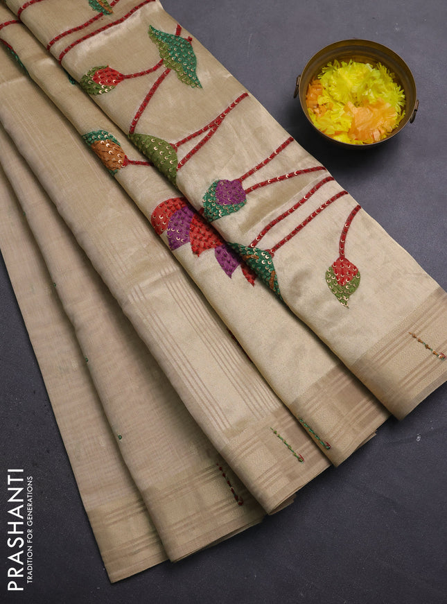 Jamdhani cotton saree sandal with thread woven buttas & embroidery work and embroidery jamdhani pallu