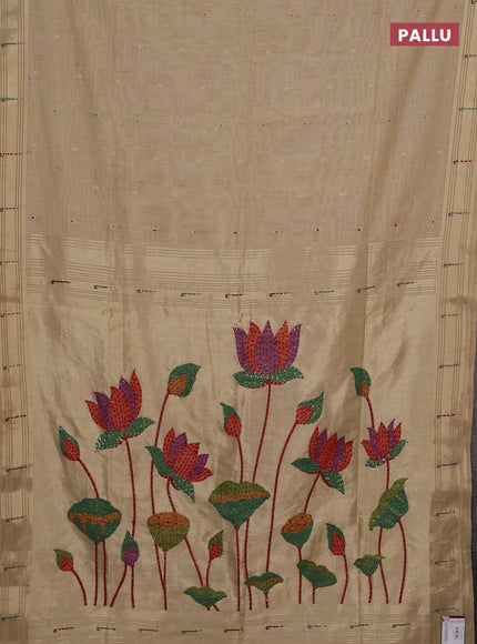 Jamdhani cotton saree sandal with thread woven buttas & embroidery work and embroidery jamdhani pallu
