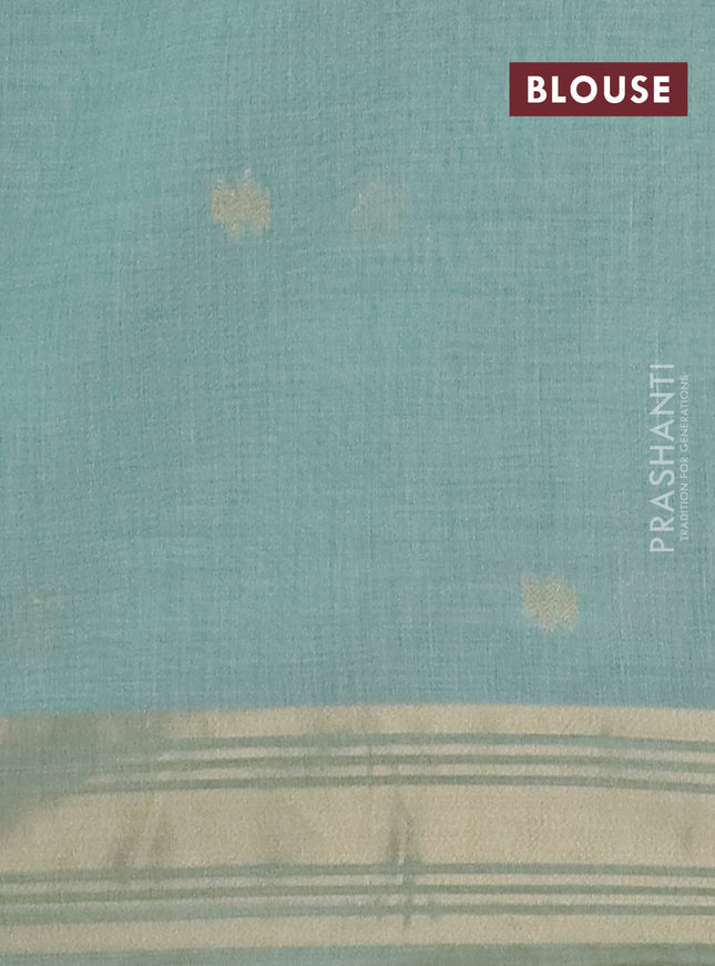 Jamdhani cotton saree teal blue with thread woven buttas & embroidery work and embroidery jamdhani pallu