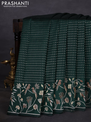 Art tussar saree bottle green with allover zari woven butta weaves and jamdhani style border