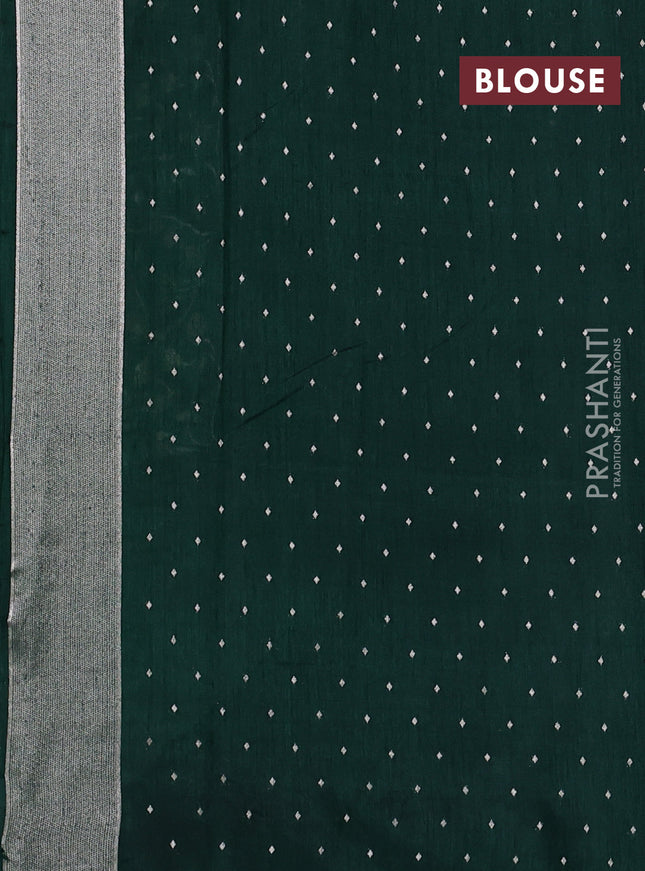 Art tussar saree bottle green with allover zari woven butta weaves and jamdhani style border