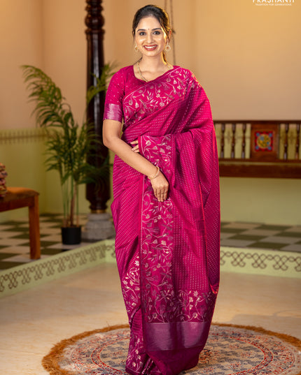 Art tussar saree pink with allover zari woven butta weaves and jamdhani style border