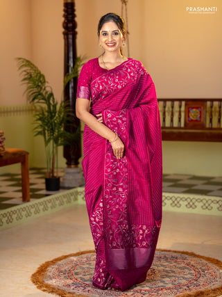 Art tussar saree pink with allover zari woven butta weaves and jamdhani style border