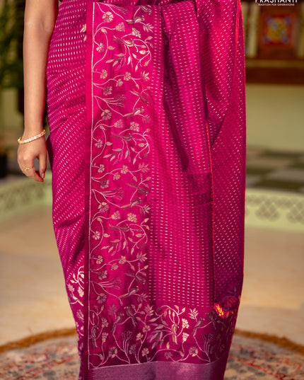 Art tussar saree pink with allover zari woven butta weaves and jamdhani style border