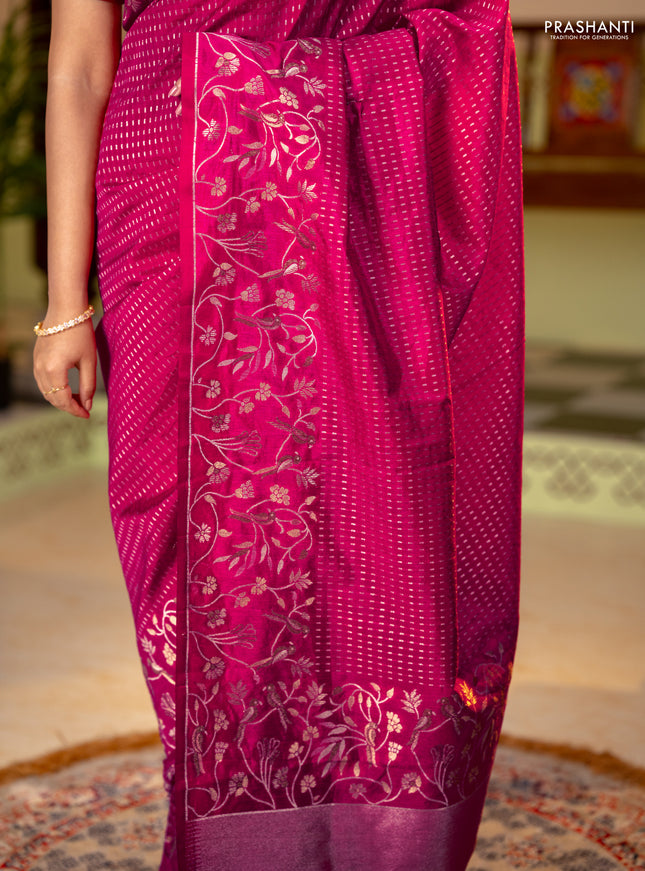 Art tussar saree pink with allover zari woven butta weaves and jamdhani style border