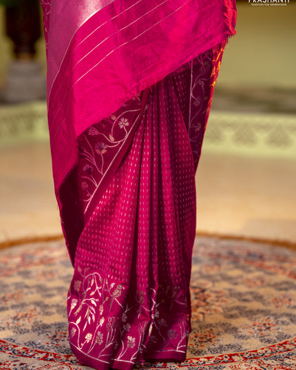Art tussar saree pink with allover zari woven butta weaves and jamdhani style border
