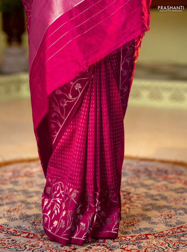 Art tussar saree pink with allover zari woven butta weaves and jamdhani style border