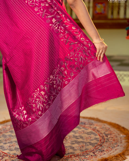 Art tussar saree pink with allover zari woven butta weaves and jamdhani style border