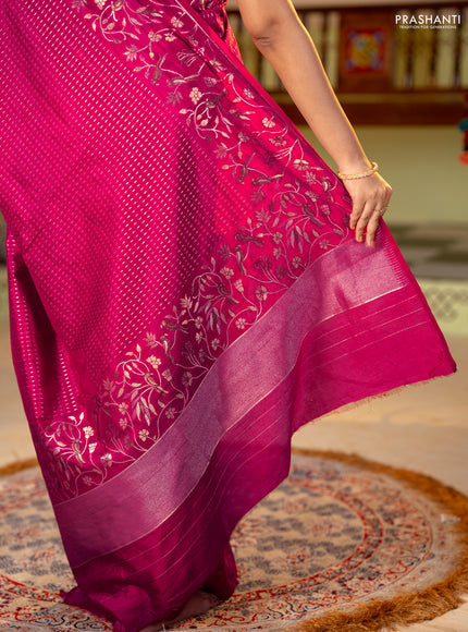 Art tussar saree pink with allover zari woven butta weaves and jamdhani style border