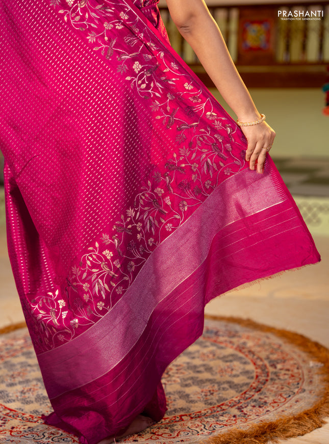 Art tussar saree pink with allover zari woven butta weaves and jamdhani style border