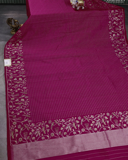 Art tussar saree pink with allover zari woven butta weaves and jamdhani style border