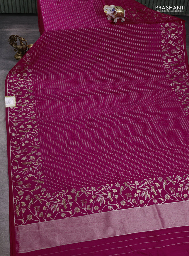 Art tussar saree pink with allover zari woven butta weaves and jamdhani style border