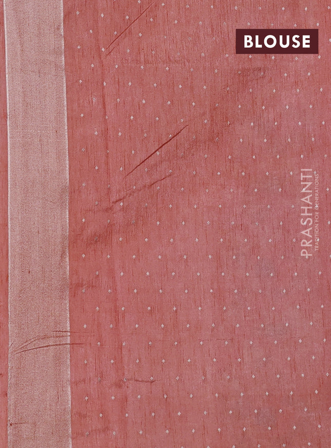 Art tussar saree peach orange with allover zari woven butta weaves and jamdhani style border