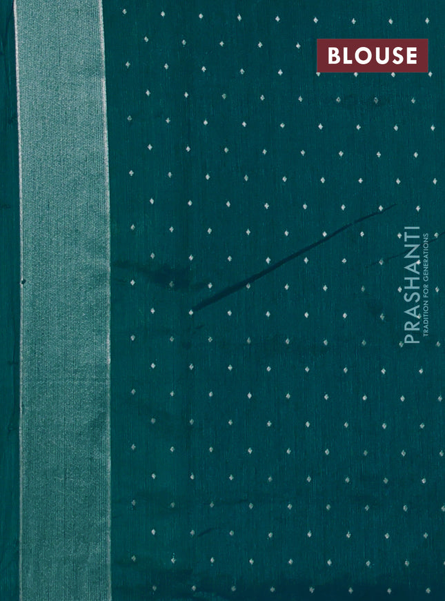 Art tussar saree teal green with allover zari woven butta weaves and jamdhani style border