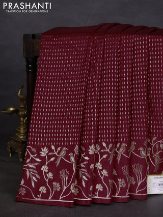 Art tussar saree maroon with allover zari woven butta weaves and jamdhani style border